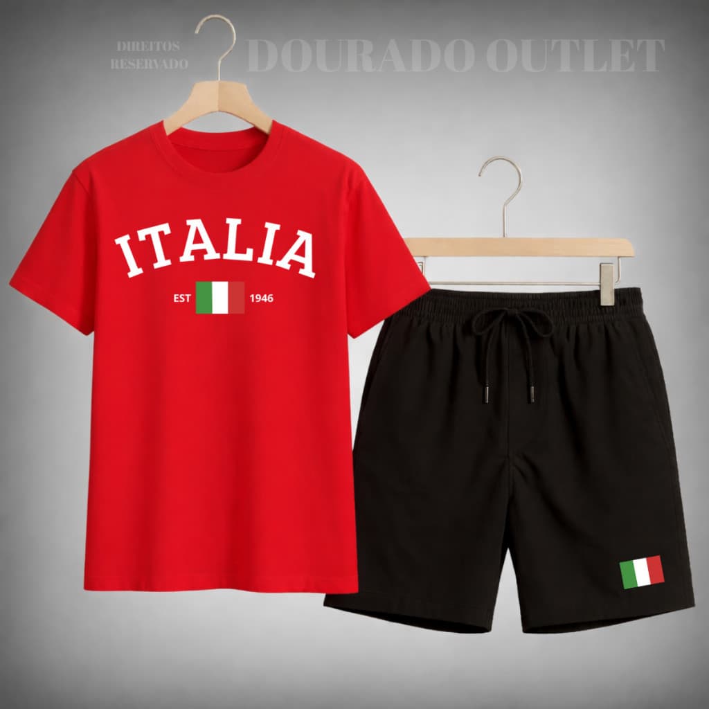 Camiseta e Short Itália conjunto Street Camiseta Malha Algodao Linha Premium