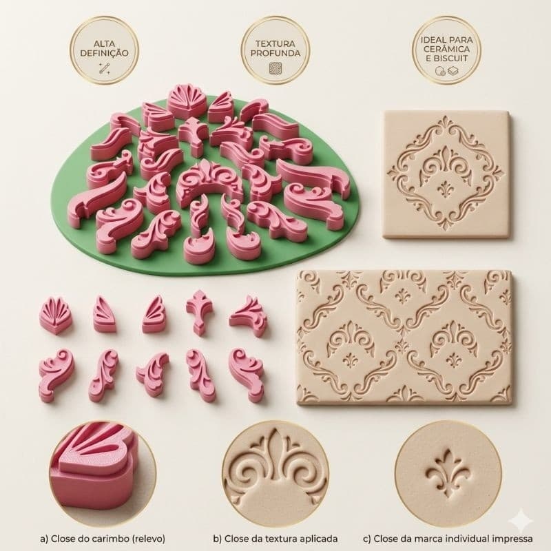 Carimbos de ornamentos barrocos para argila ou cerâmica Polímer Clay Artesanato Ceramica fria