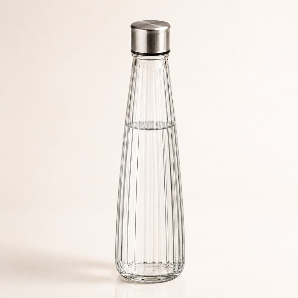 Garrafa de Vidro 750ml Tampa Inox Canelada Riviera Água Suco Azeite Decoração Mesa Posta