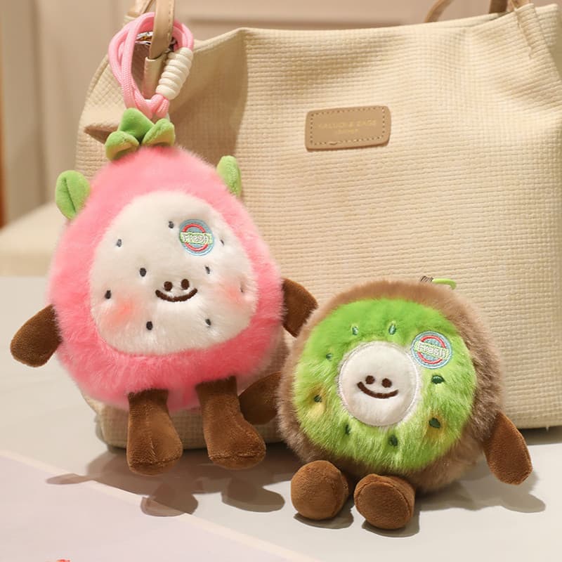 Conjunto De Chaveiro De Pelúcia De Frutas Fofas Kiwi Banana Abacaxi Dragão Fruta Kawaii Bolsa Charme Presente