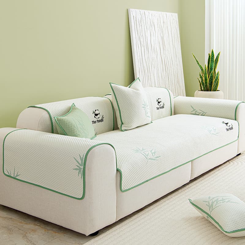 [Novo produto] almofada de sofá de seda gelo de Panda bordado verão ervilhas frias almofada antiderrapante capa de sofá