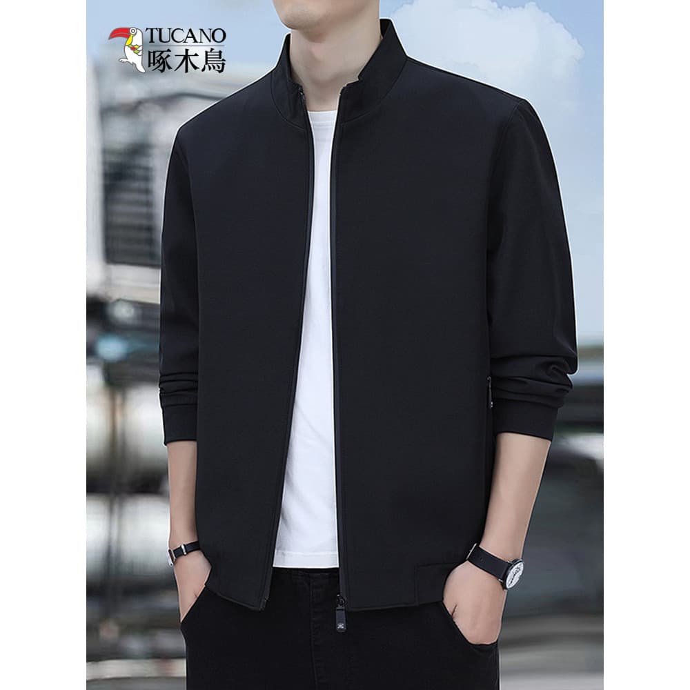 Woodpecker primavera outono jaqueta masculina gola alta meia-idade juventude uniforme de beisebol inverno velo