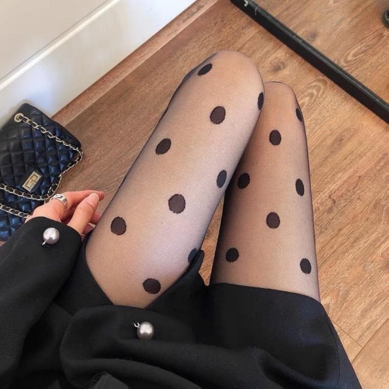 Primavera verão estilo fino grandes bolinhas meias Jk seda preta lindas meias de perna na moda meia-calça feminina trans