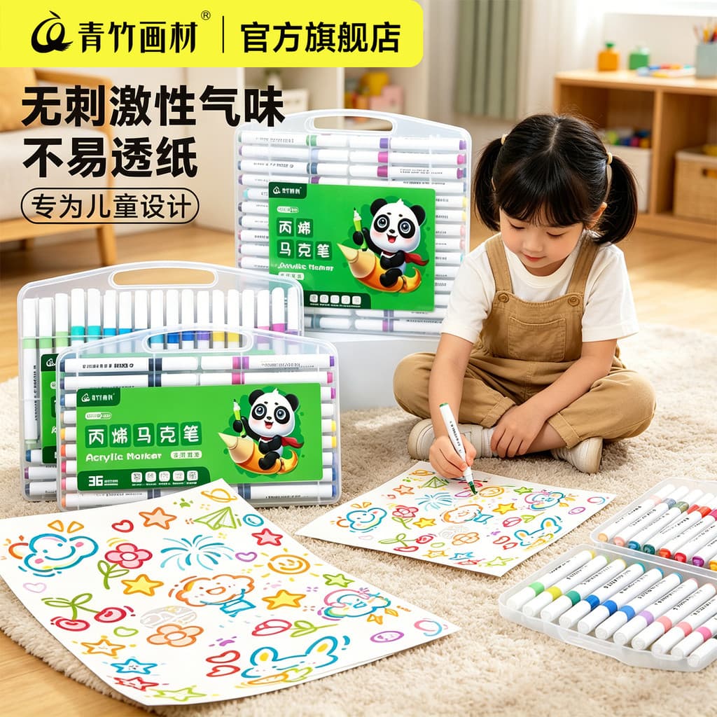Materiais de pintura de bambu verde Caneta grafite artesanal Marcador acrílico Conjunto de canetas coloridas não tóxicas