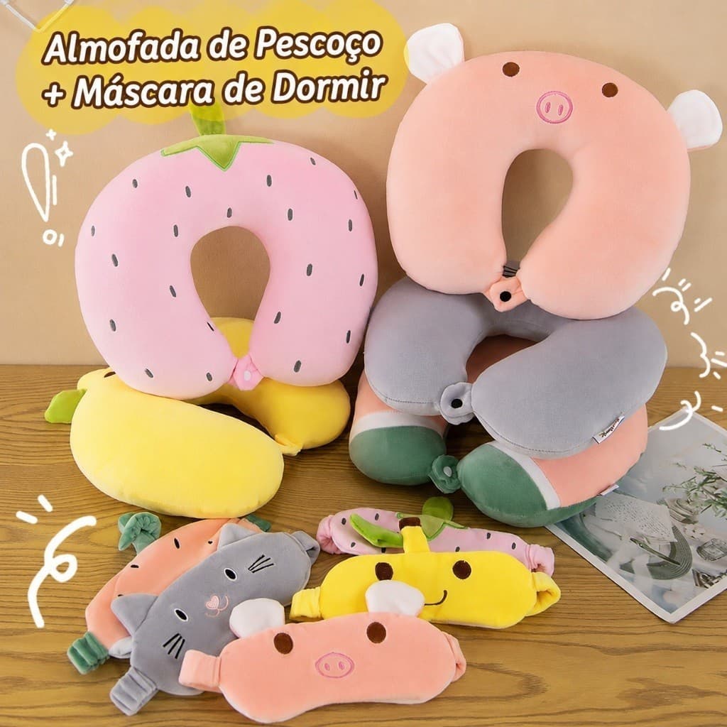 Almofada Travesseiro Descanso de Pescoço Viagem E Máscara de Dormir Tapa Olho YY04