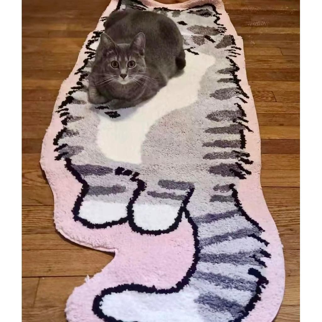 Tapete De Gato Rosa Cinza-Banho Em Formato-Feito À Mão E Premium-28 Pol . W (70 Cm)-Decoração De Gatinho-Sala De Estar ,