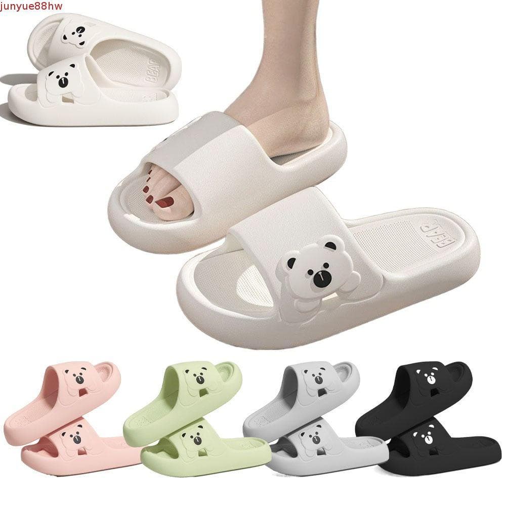 JUNYUE Chinelos Planos Femininos , De EVA De Dedo Aberto Anti-Odor , Sapatos Antiderrapantes Urso De Desenho Animado Par