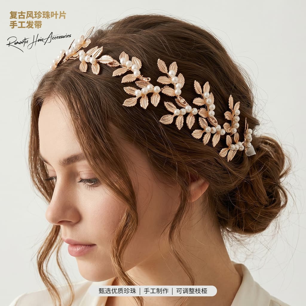 Mori artesanal pérola folha bandana aniversário nicho High-End bandana nupcial casamento jantar acessórios