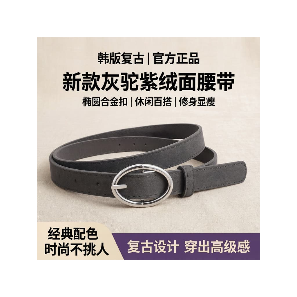 Novo estilo versão coreana Retro senhoras liga Oval fivela cinza camelo roxo cinto All-Match Casual pino fivela cinto de