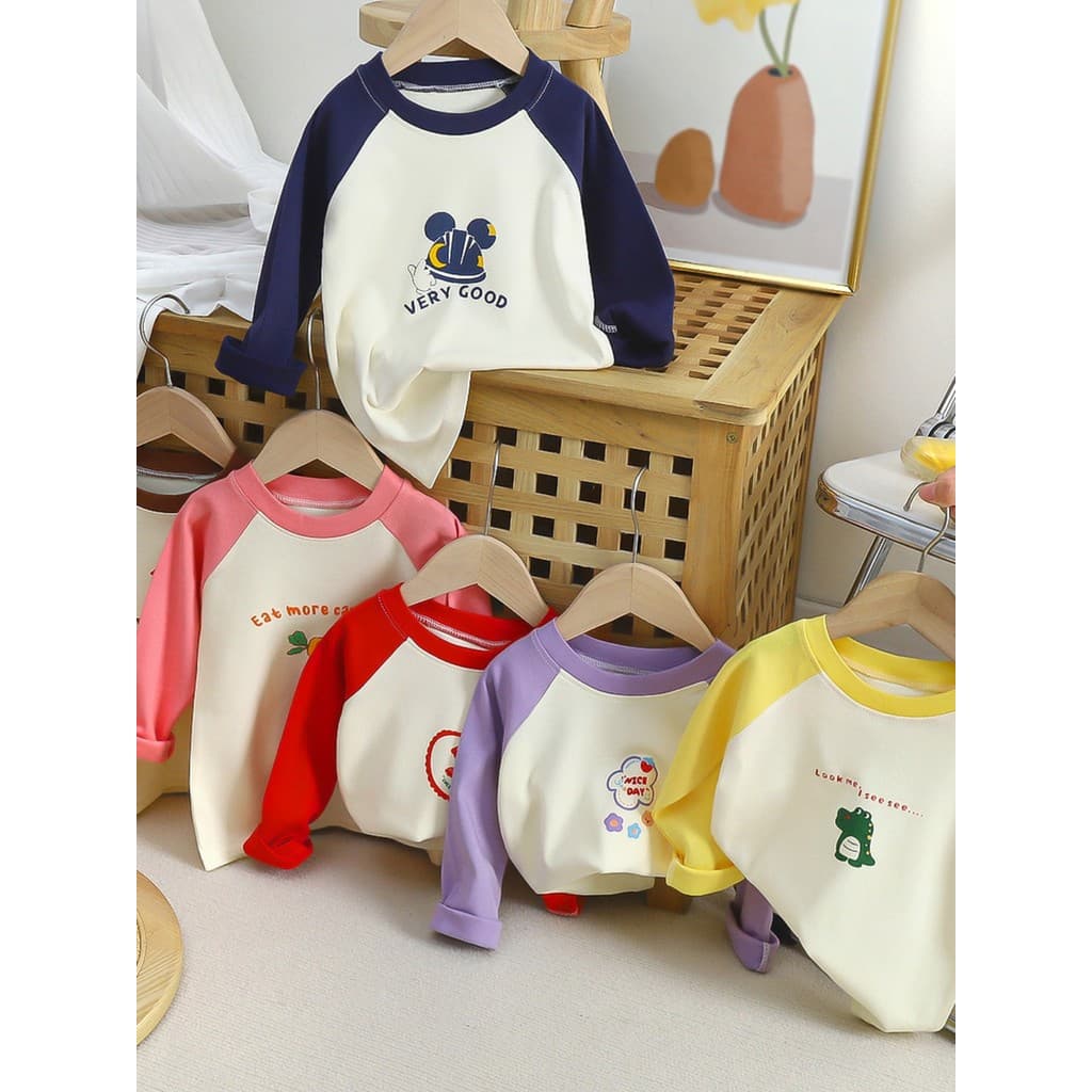 Masculino feminino bebê outono puro algodão manga comprida camiseta camisa de fundo 2025 novo estilo infantil Casual All