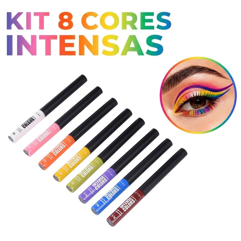 Kit 8 Delineadores Líquidos Vivai Intense Colors Cores Vibrantes Ponta Fina