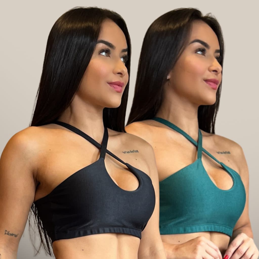 Kit com 2 Top de Academia Canelado Roupa Fitness Feminina Malhar Topper sem Bojo Feminino Corrida Ginástica Sustentação