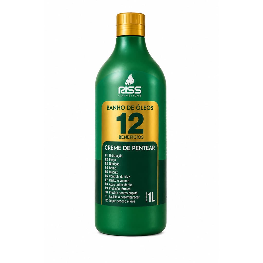 Creme De Pentear Banho De Óleos 12 Benefícios 1L Anti Frizz E Brilho