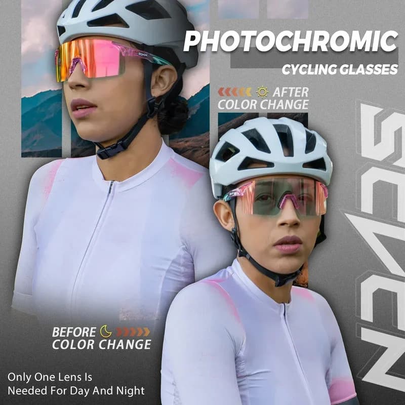 Scvcn Óculos De Sol Fotocromáticos Ciclismo Azul Esportes Ao Ar Livre Bicicleta Homem Vermelho MTB Pesca 2024