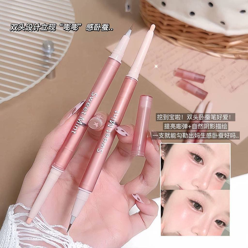 Caneta de bicho-da-seda de duas cabeças genuína iluminando dois em um pálpebra para baixo para sombra caneta contorno in