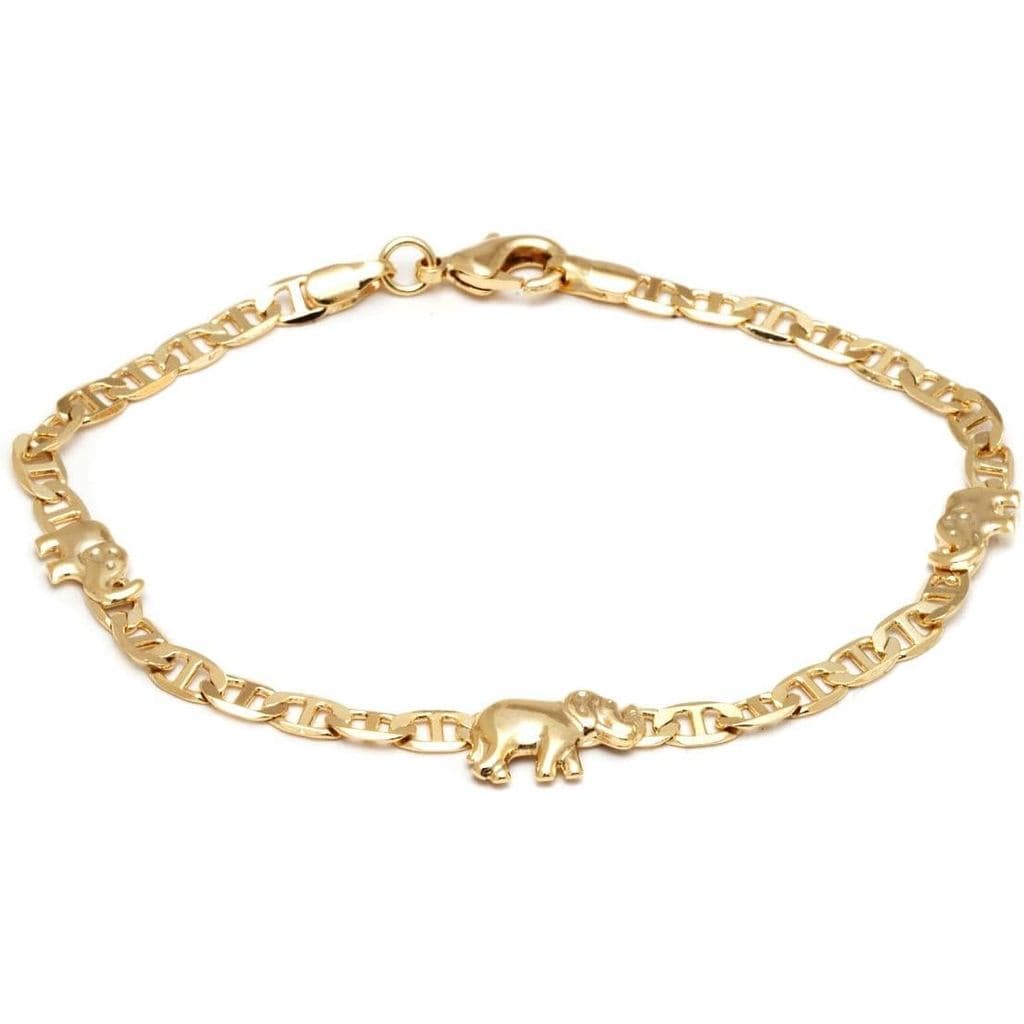 Tornozeleira Barzel em Ouro 18K com Elefante Plano Estilo Marina para Mulheres - Feito no Brasil