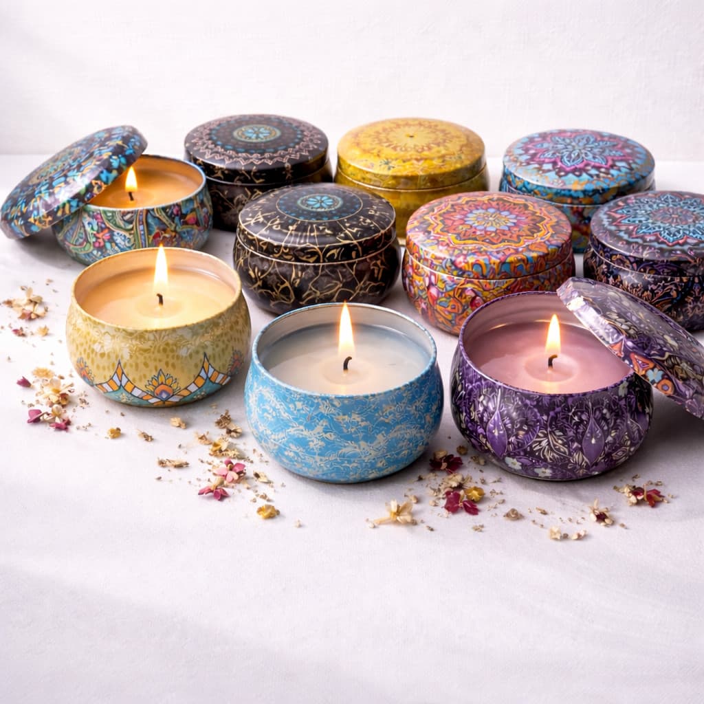 kit 10  Latas Premium para Vela Aromática  Lembrancinhas –com Acabamento Refinado mandala