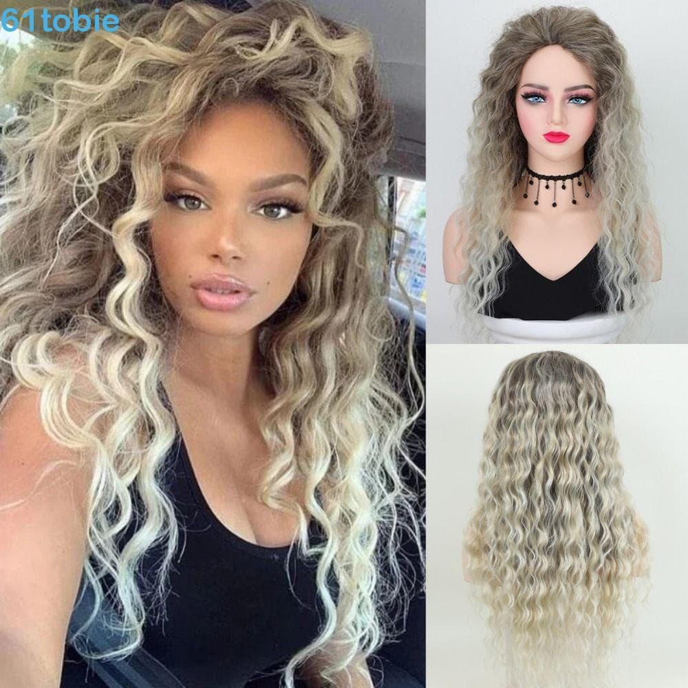 Peruca Encaracolada TOBIE Ash Blonde , Perucas Sintéticas De Cabelo Longo E Encaracolado Com Aparência Natural , Ombre O