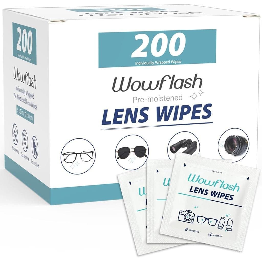 200 Lenços de Limpeza para Lentes de Óculos, Lenços Pré-Umedecidos Embalados Individualmente, Sem Riscos e Sem Manchas,
