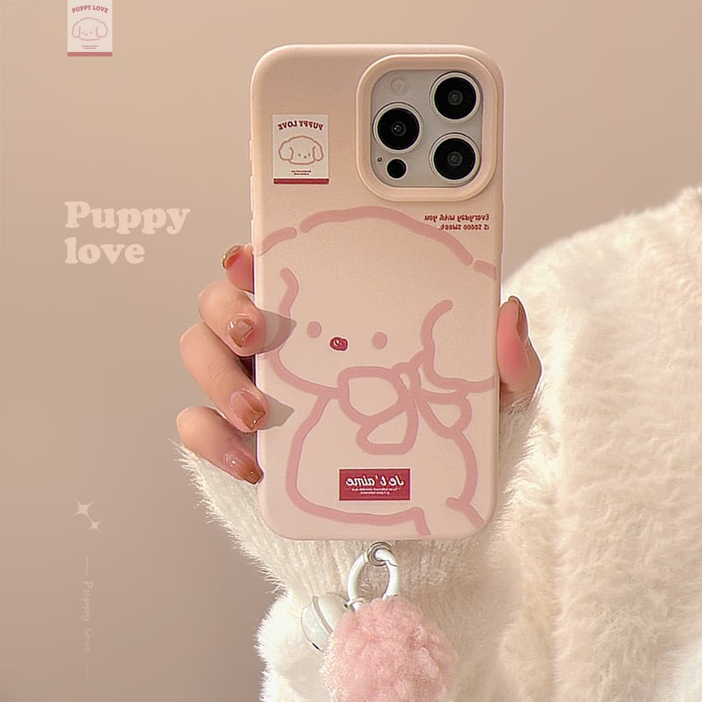 Ins linhas rosa adequadas para cães iphone17 capa de telefone Apple 15 meninas 13 corda de pelúcia 16pro max