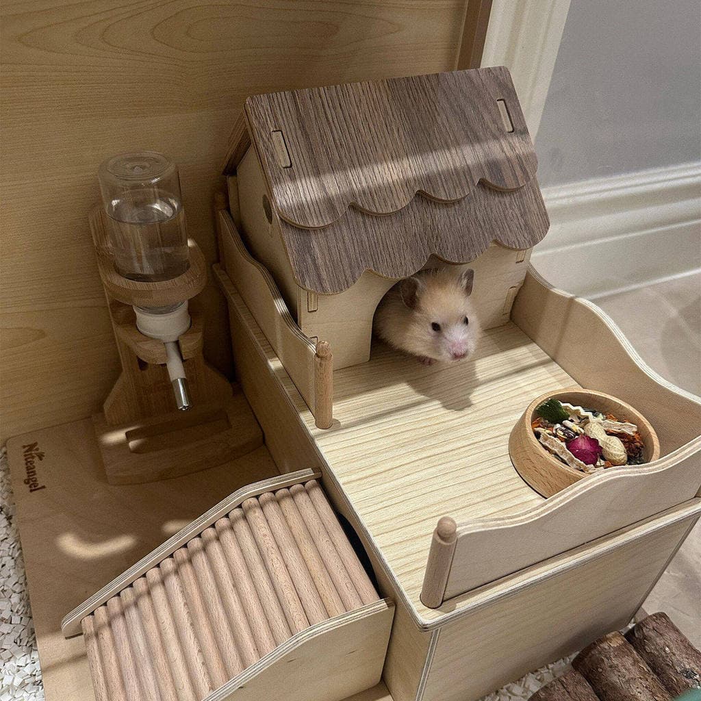 Hamster esconder casa urso dourado ninho de dormir quatro estações Universal de madeira pequena casa resistente à mordid