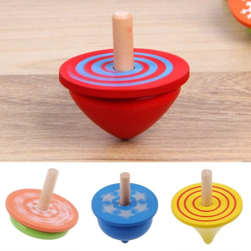 4 peças/pacote Brinquedo Clássico de Madeira para Crianças - Pião Giratório