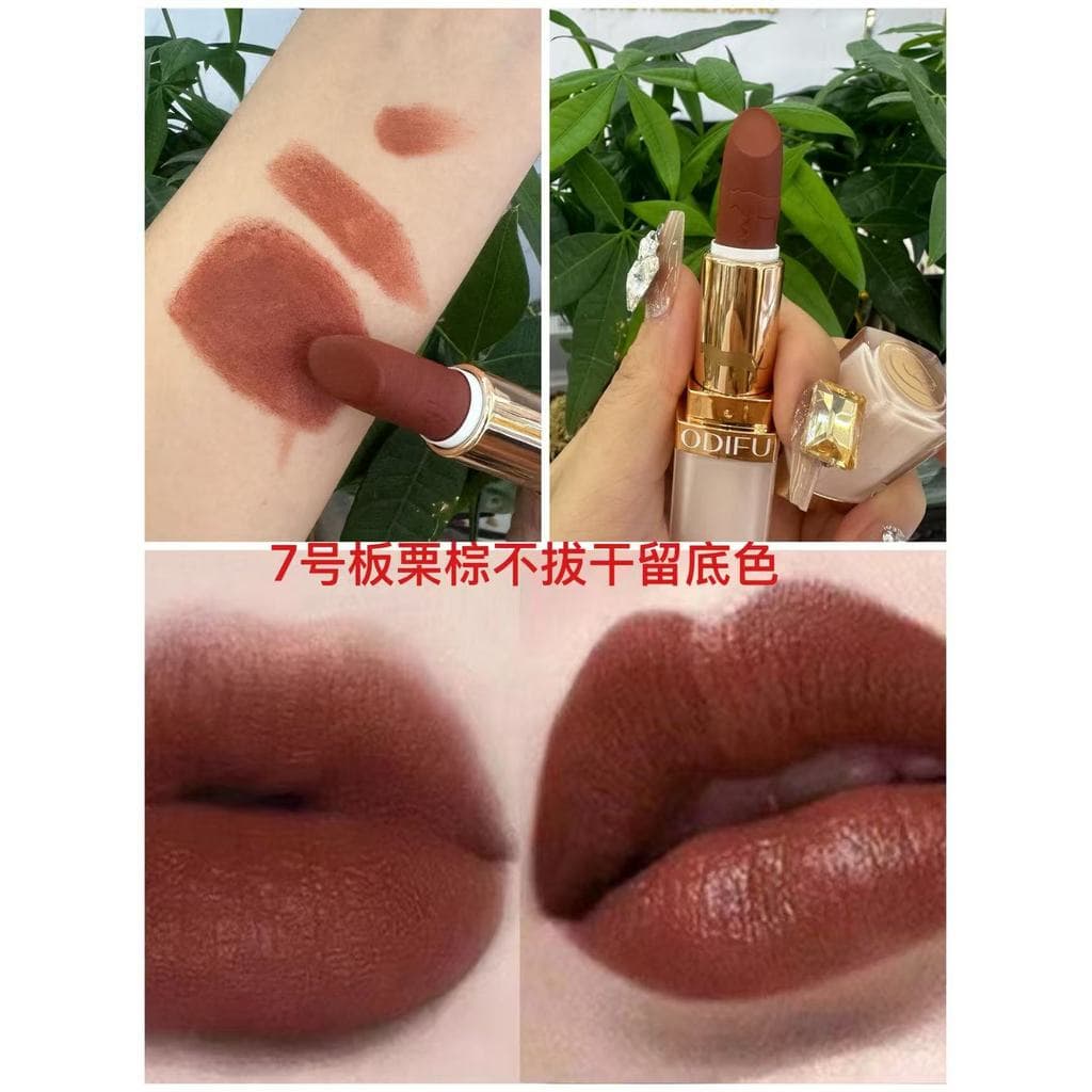 Ins Popular outono inverno estilo Hong Kong castanha marrom Chocolate cor creme batom fosco pele amarela rosto liso leit