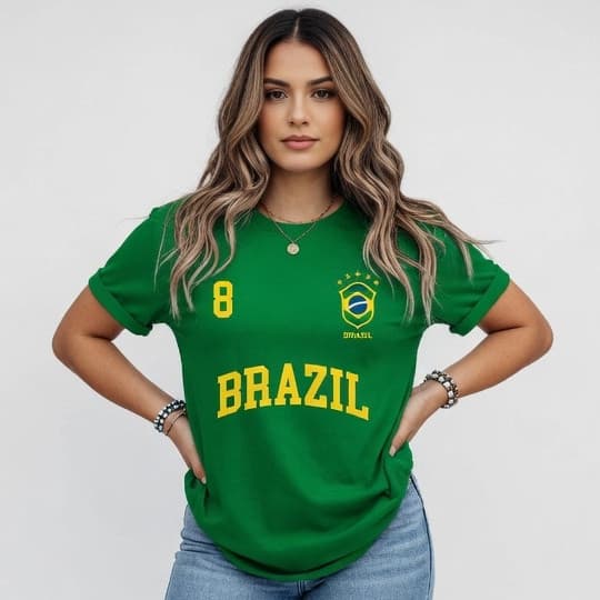 Blusa Camiseta Brasil Feminina Estilo Retrô T-Shirt camisa Copa Moda Casual Streetwear