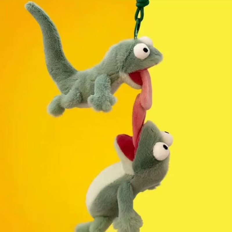 Chaveiro de Pelúcia de Lagarto Engraçado com Língua Magnética e Efeito Sonoro, Brinquedo de Pelúcia Fofo para Presente