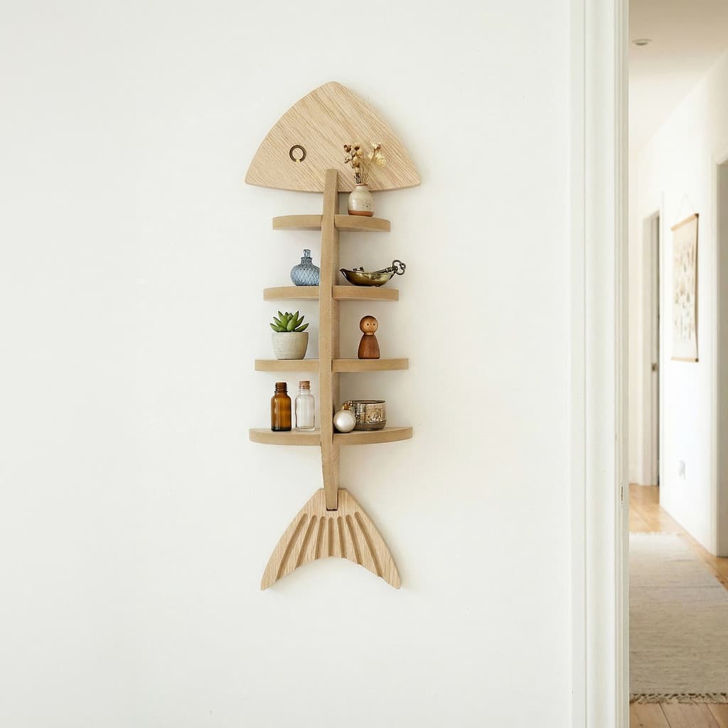 Divisória de madeira montada na parede, prateleira de espinha de peixe, ornamentos de todos os anos, decoração, estilo r