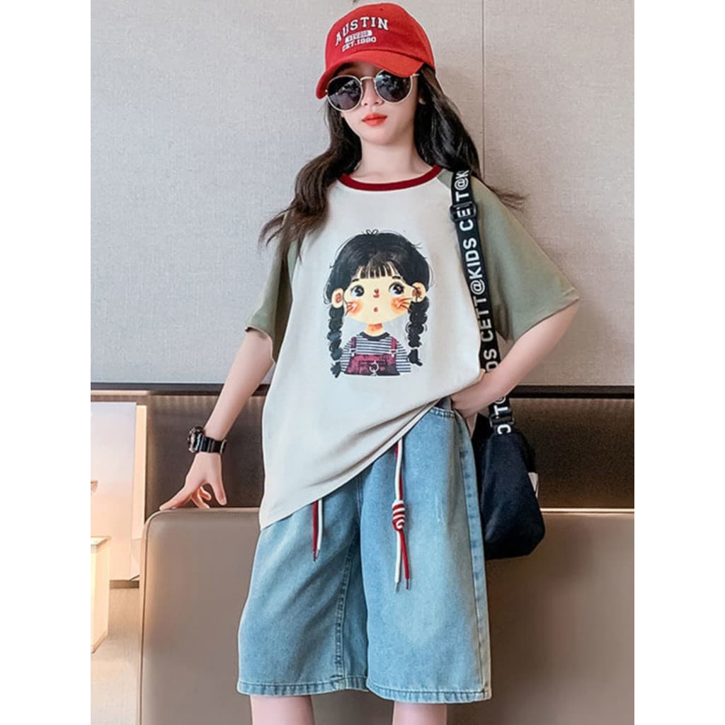 Algodão puro meninas 2026 verão novo estilo influenciador moda moda moda topos meninas grandes roupas infantis verão man