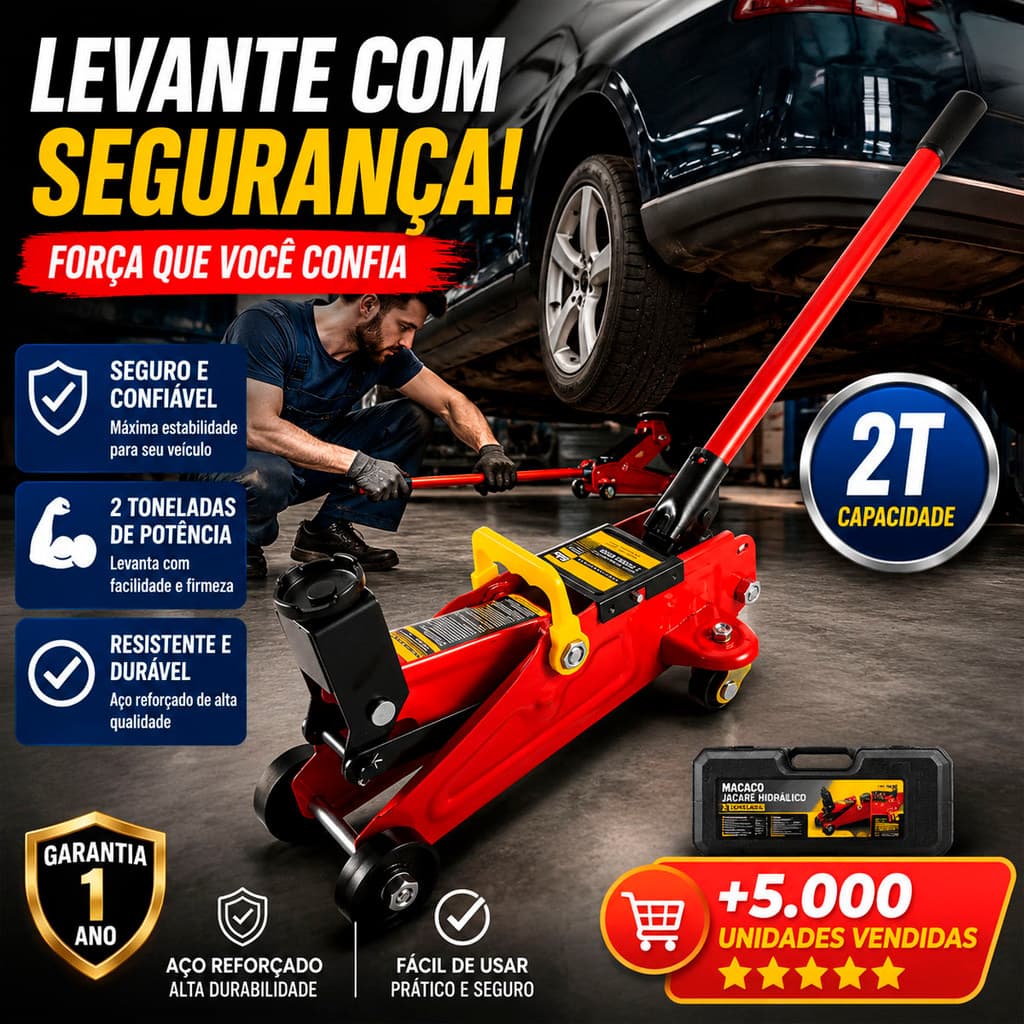 Macaco Jacaré Hidráulico EDA 2T Profissional P/ Oficina Troca de Pneus Mecânica