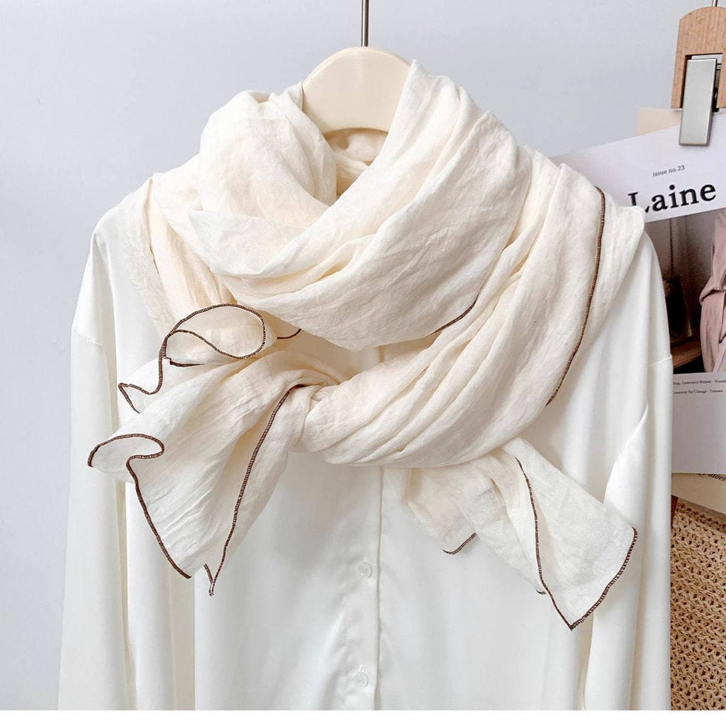 Bege simples cor lisa algodão linho cachecol feminino primavera outono inverno estilo fino literário quente cachecol de