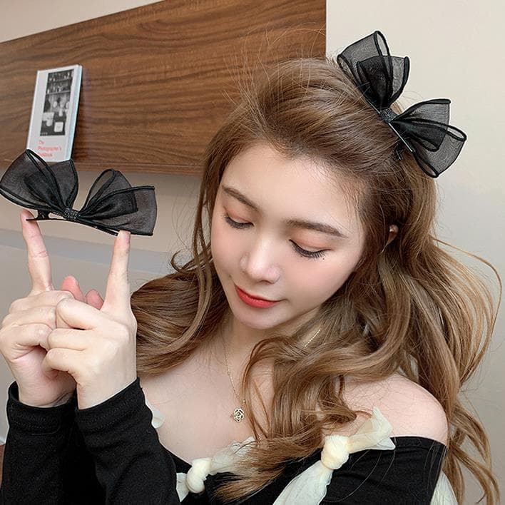 2024 novo estilo gaze arco grampo de cabelo feminino franja lateral testa Hairpin Duckbill clipe elegante cocar