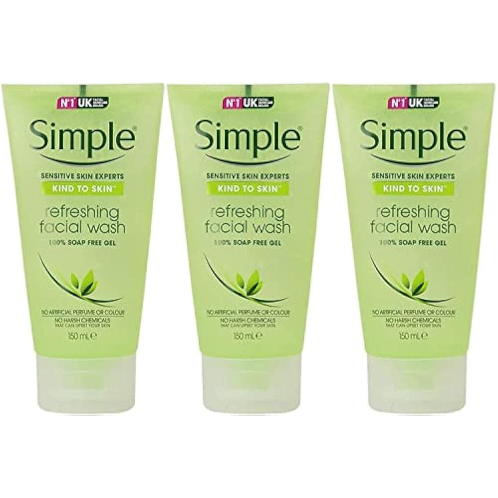 Gel de Limpeza Facial Refrescante Simple Kind to Skin, 5,07 Onças / 150 Ml (Pacote com 3) JKOY