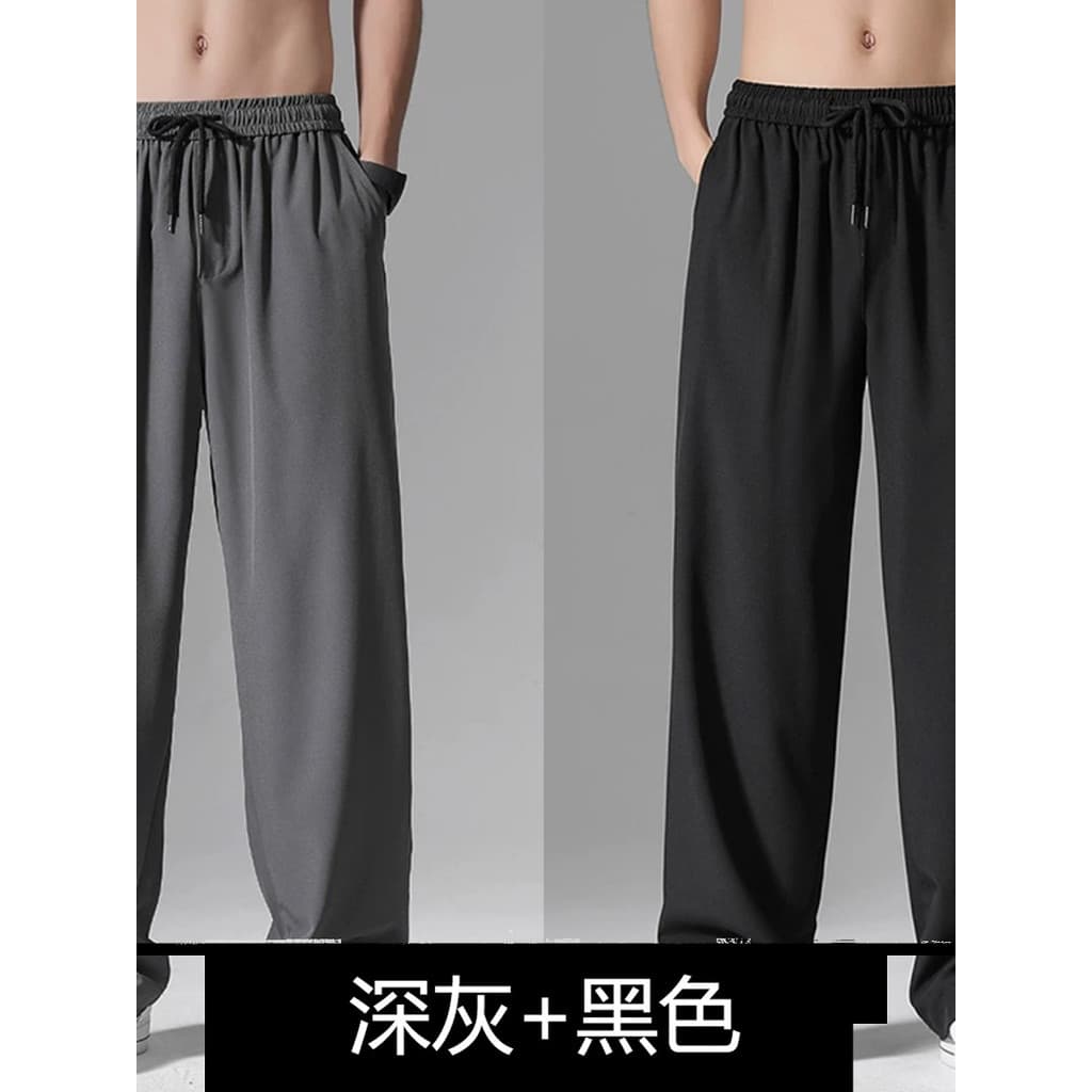 Calças masculinas estilo verão gelo seda estilo fino esportes calças casuais masculinas em linha reta solta calças de se