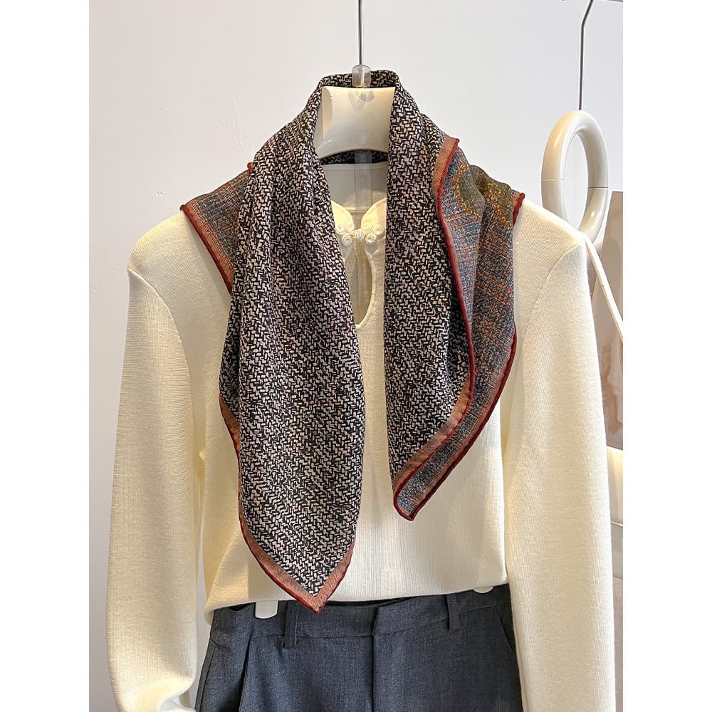 Lenço quadrado pequeno de lã de seda lenço de seda senhoras outono inverno high-end Cashmere atmosfera high-end estilo d