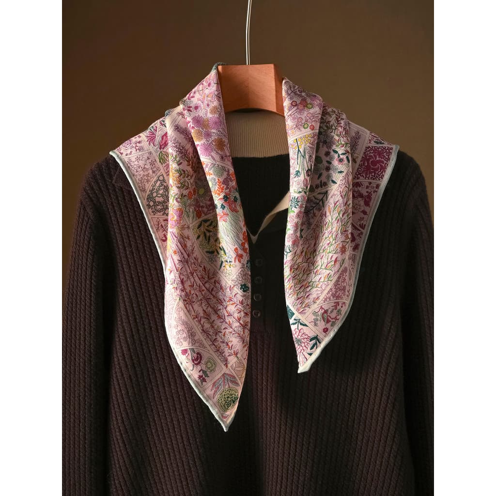 Lenço de seda de lã de seda rosa pequeno lenço quadrado feminino ar condicionado quarto pescoço High-End sentido cacheco