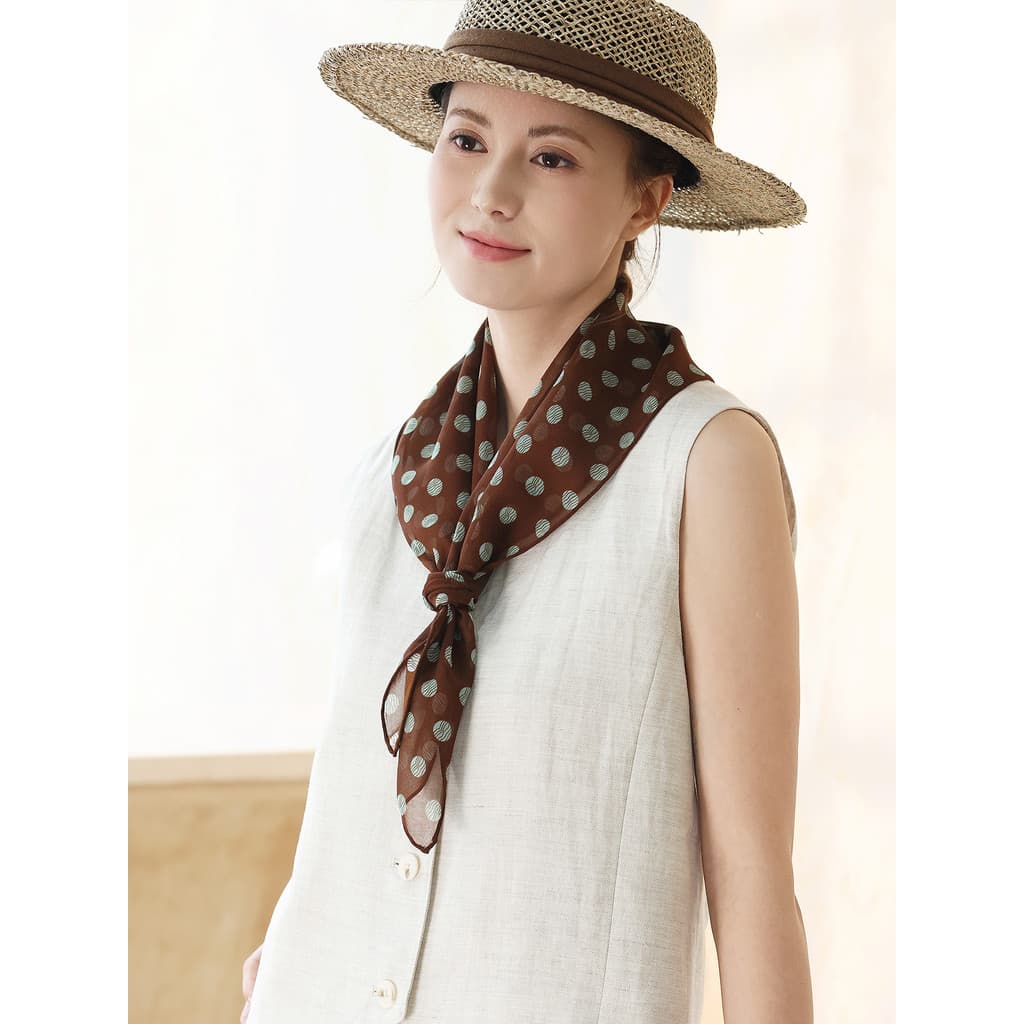 Lenço de seda de bolinhas feminino estilo dinheiro antigo retrô pequeno lenço quadrado High-End verão estilo fino proteç