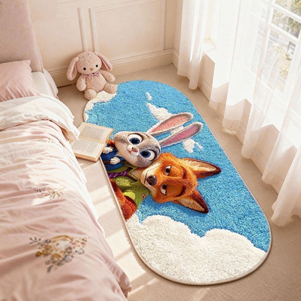 Crazy Animal City Theme Imitação Cashmere Quarto Cabeceira Resistente ao Desgaste Tapete Resistente à Sujeira Pele Macia