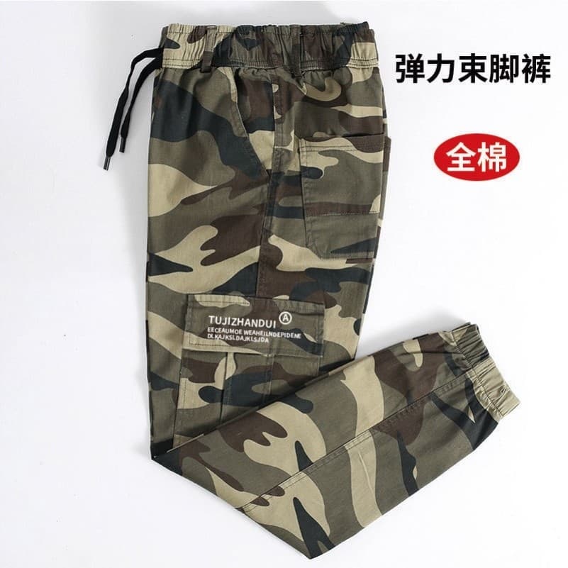 Camuflagem estiramento calças masculinas soltas All-Match Leggings macacão resistente ao desgaste calças casuais trabalh