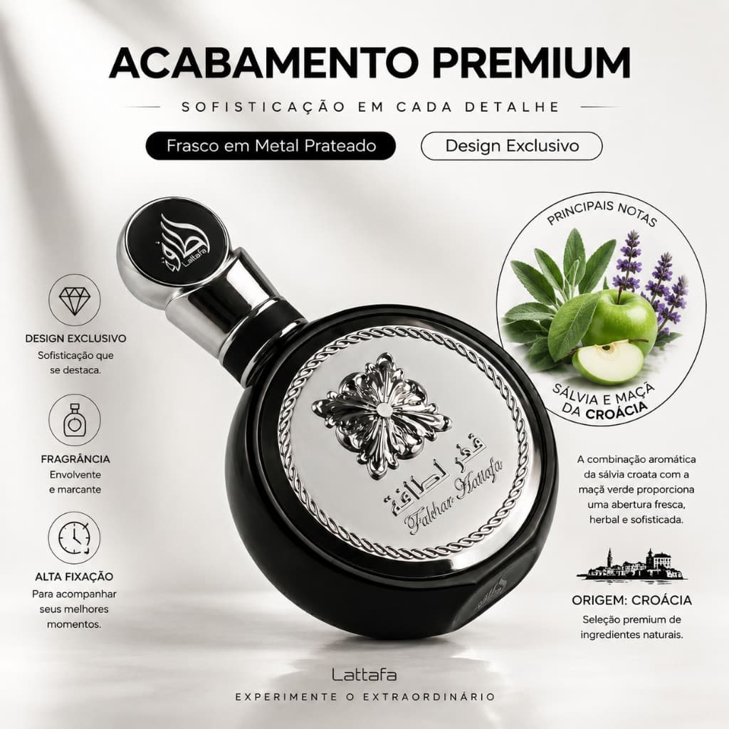 Lattafa Fakhar Black 100ml，Ideal para uso diário e encontros noturnos，Perfume Masculino