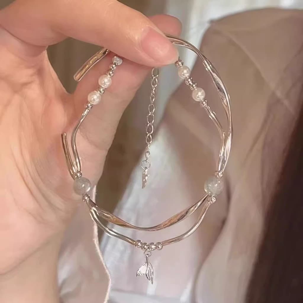 pulseira pulseira feminina Fishtail Design pulseira feminina doce dupla camada empilhamento Mobius pulseira nicho exclus