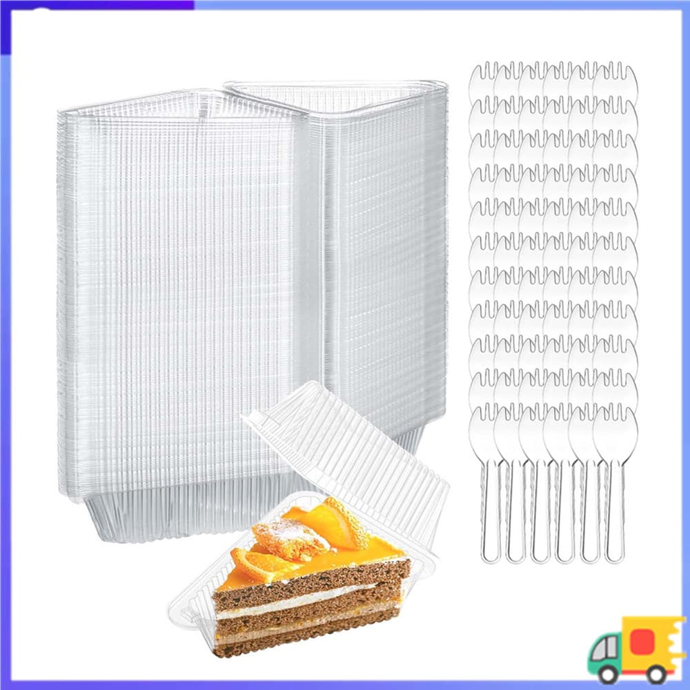 Recipiente para bolo de fatia única, bandeja plástica para bolo fatiado com colher, 100-300 Kits