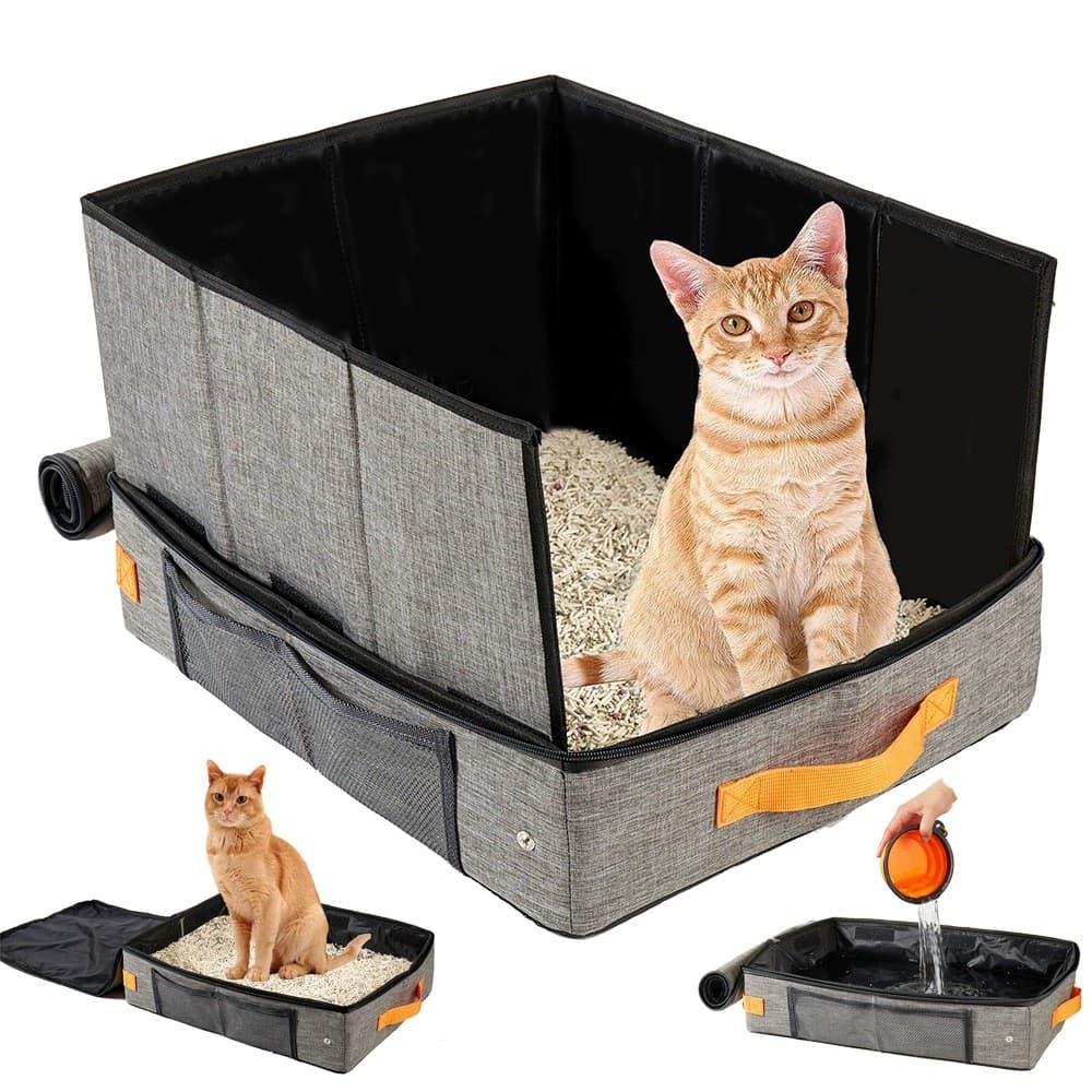 Caixa de areia para gatos dobrável, banheiro dobrável, caixa de areia para gatos com defletor, à prova de respingos, à p