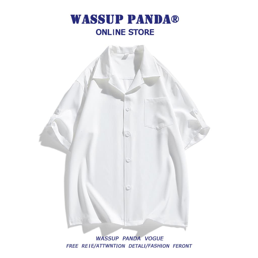 WASSUP PANDA Gola Cubana Drape Ice Silk Camisa de Manga Curta Masculina Verão Estilo Fino Estilo Japonês Camisa Não-Ferr