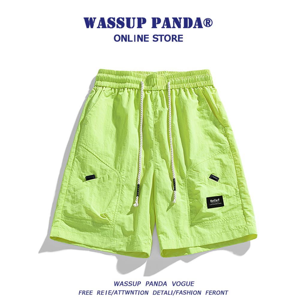 WASSUP PANDA Ice Silk Cool Fluorescente Verde Macacão Shorts Masculino Verão de Secagem Rápida Casual Casal Calças de Ci