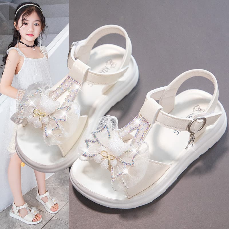 Chinelos de cristal crianças princesa estilo ocidental sapatos de praia arco antiderrapante 2025 sandálias meninas novo