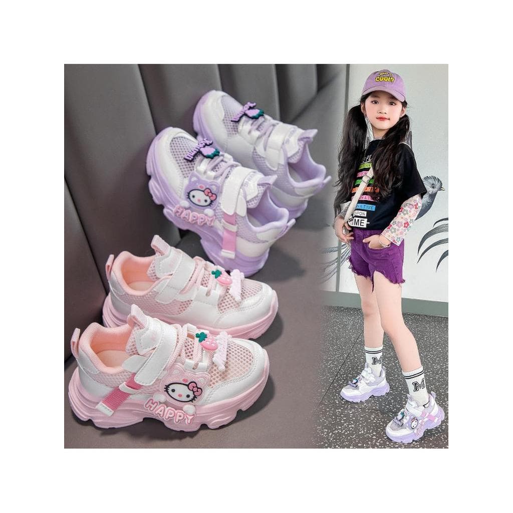 Meninas primavera verão malha transparente sapatos esportivos respirável dos desenhos animados sapatos casuais Velcro cr