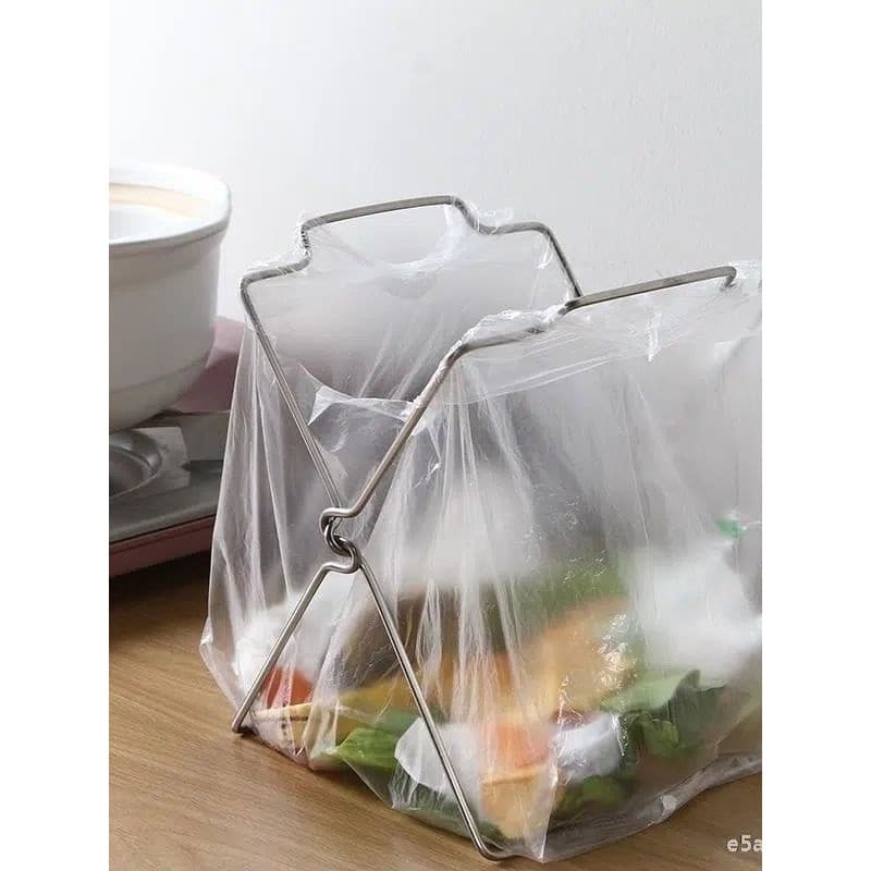 Suporte saco de plástico ferramenta útil aço inoxidável cozinha lixo rack saco de lixo rack de armazenamento dobrável ra